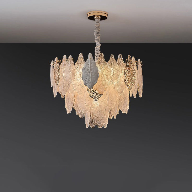 Antizer Luxury Tiered Glass Leaf Chandelier