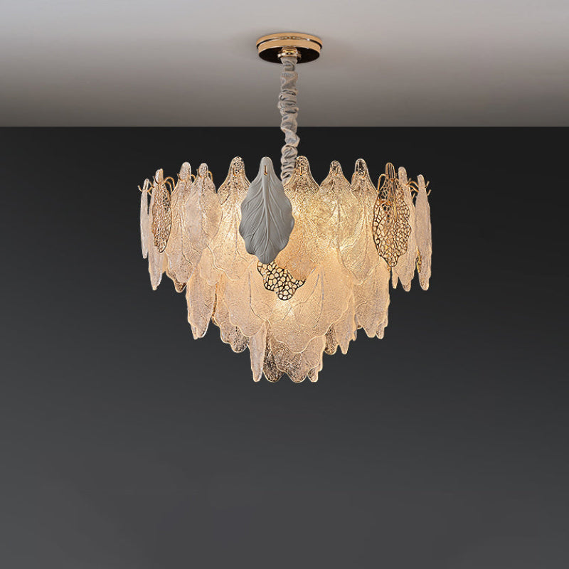 Antizer Luxury Tiered Glass Leaf Chandelier