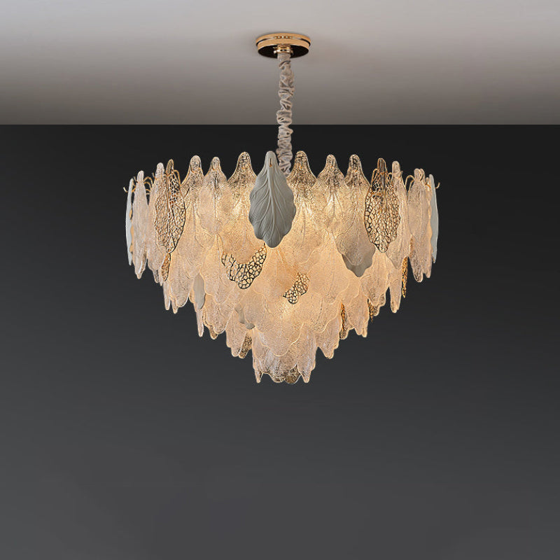 Antizer Luxury Tiered Glass Leaf Chandelier