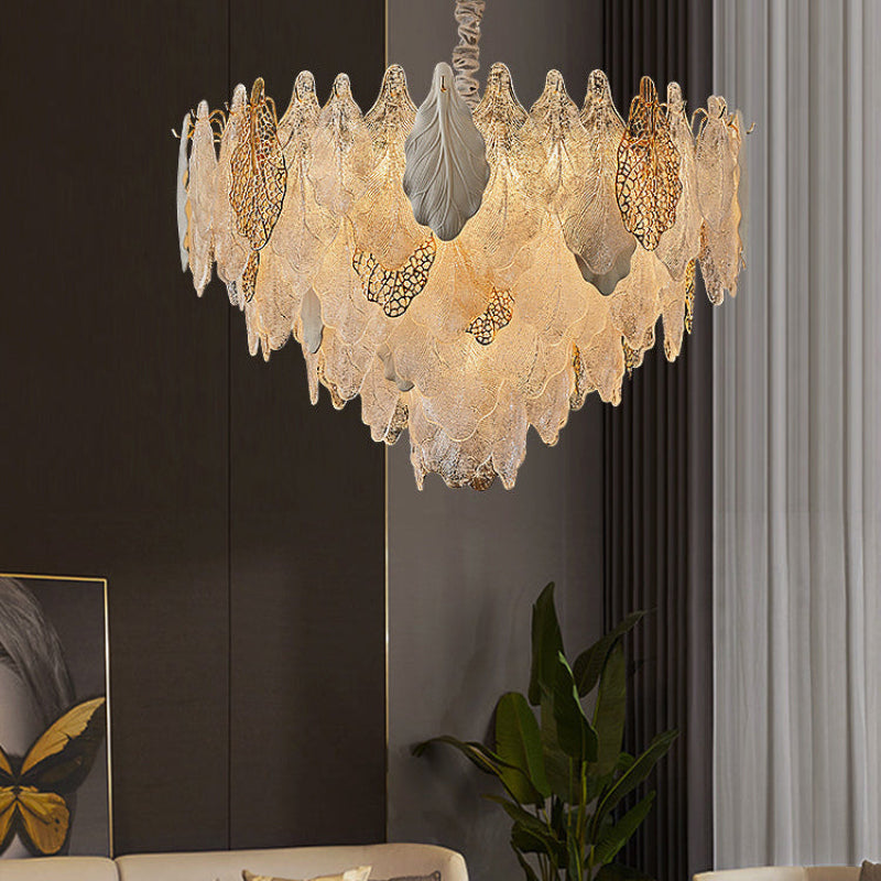Antizer Luxury Tiered Glass Leaf Chandelier