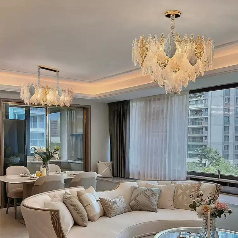Antizer Luxury Tiered Glass Leaf Chandelier