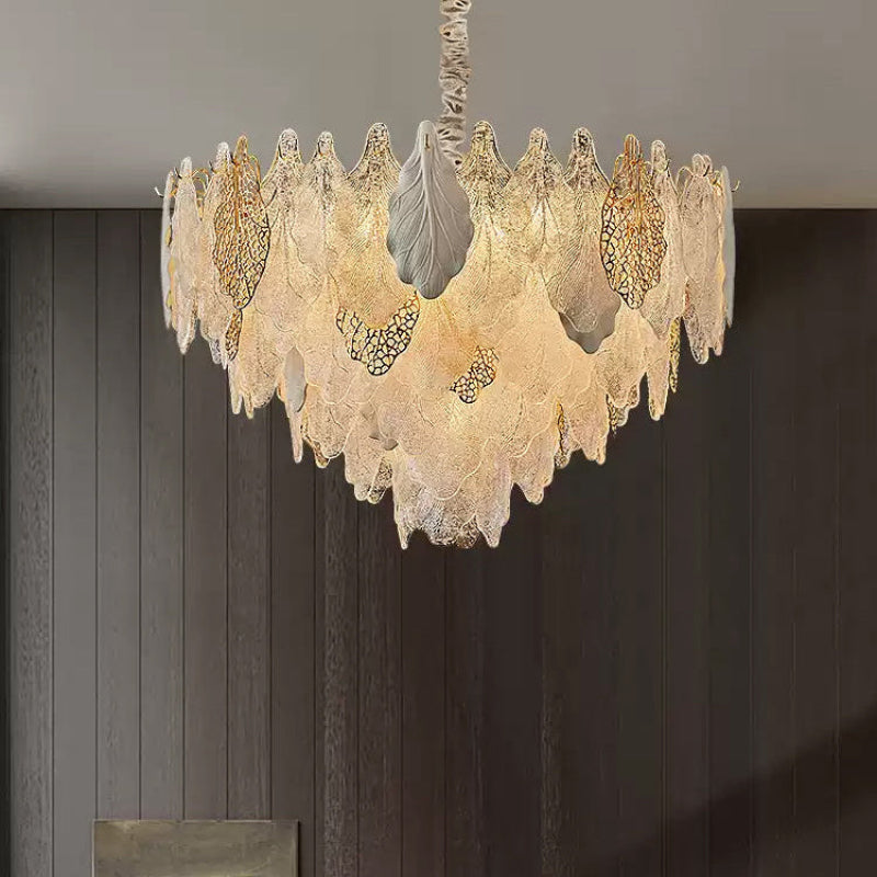 Antizer Luxury Tiered Glass Leaf Chandelier