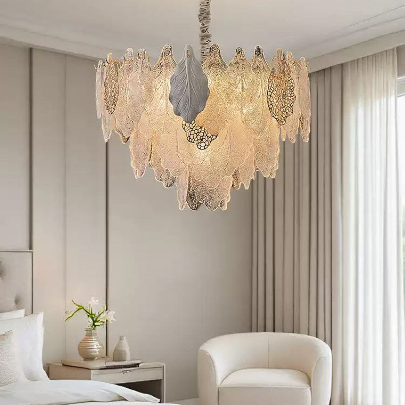 Antizer Luxury Tiered Glass Leaf Chandelier