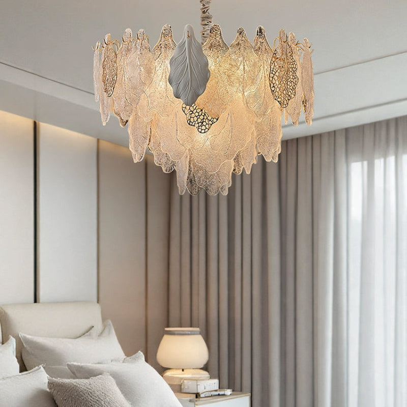 Antizer Luxury Tiered Glass Leaf Chandelier