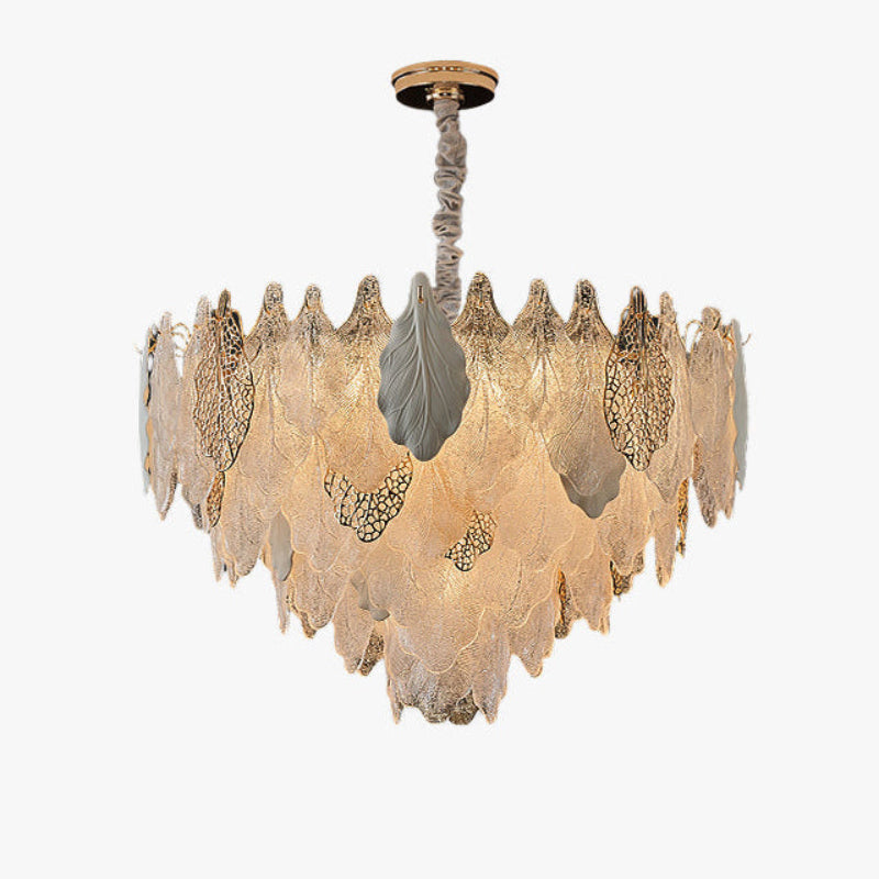 Antizer Luxury Tiered Glass Leaf Chandelier