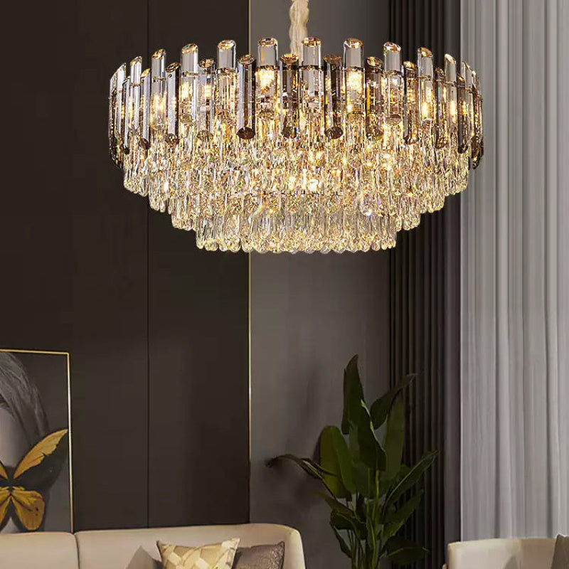 Antizer Modern Luxury Smoked Crystal Tiered Chandelier