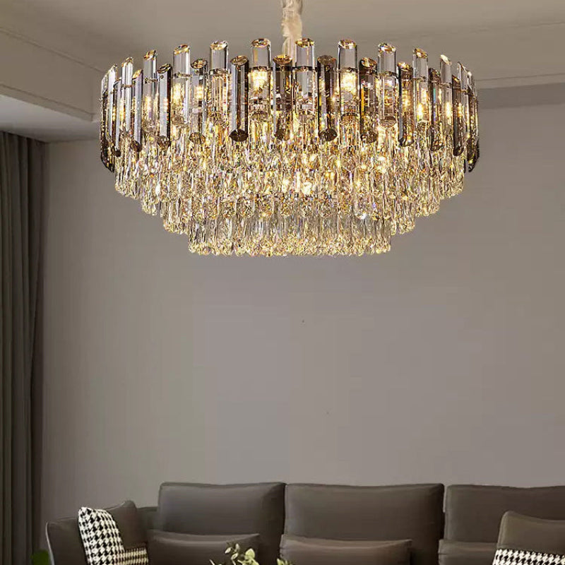 Antizer Modern Luxury Smoked Crystal Tiered Chandelier
