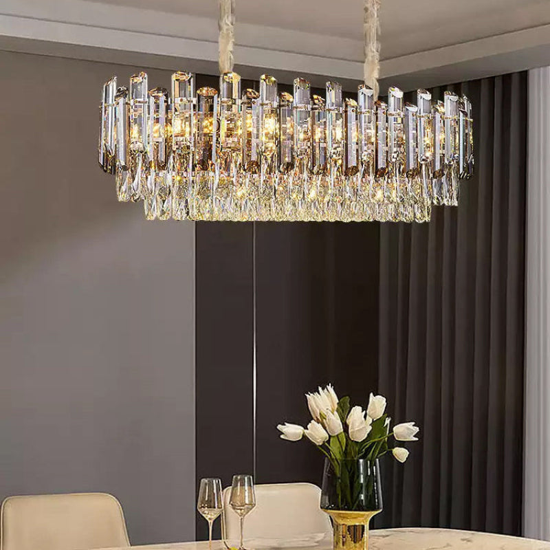 Antizer Modern Luxury Smoked Crystal Tiered Chandelier