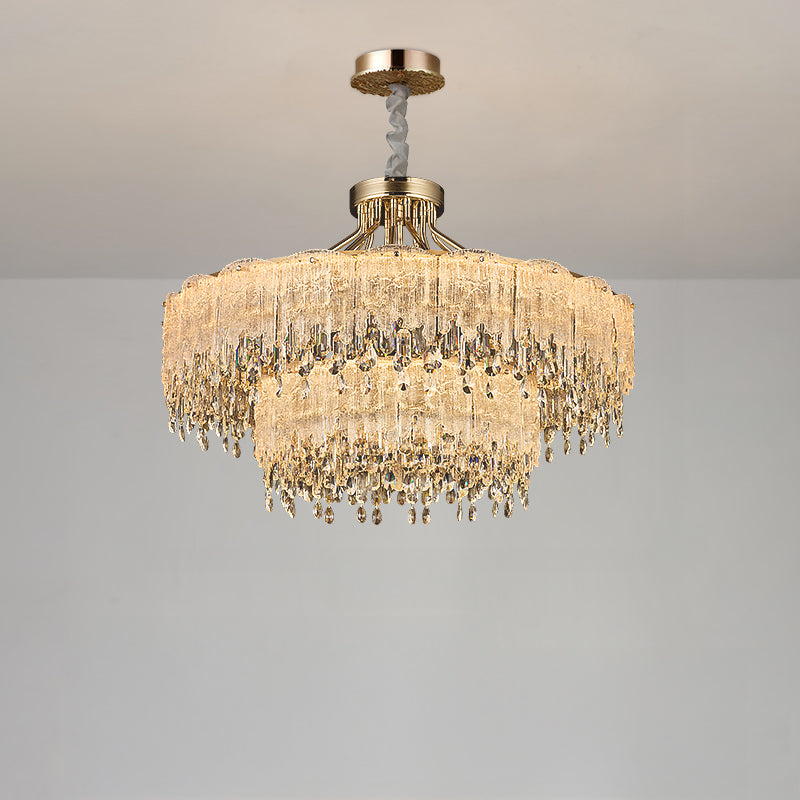 Antizer Modern Gold Fringe Crystal Chandelier