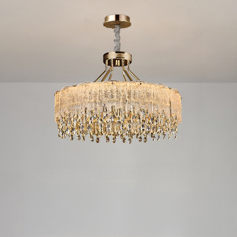 Antizer Modern Gold Fringe Crystal Chandelier