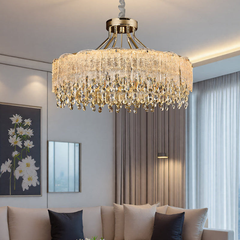 Antizer Modern Gold Fringe Crystal Chandelier