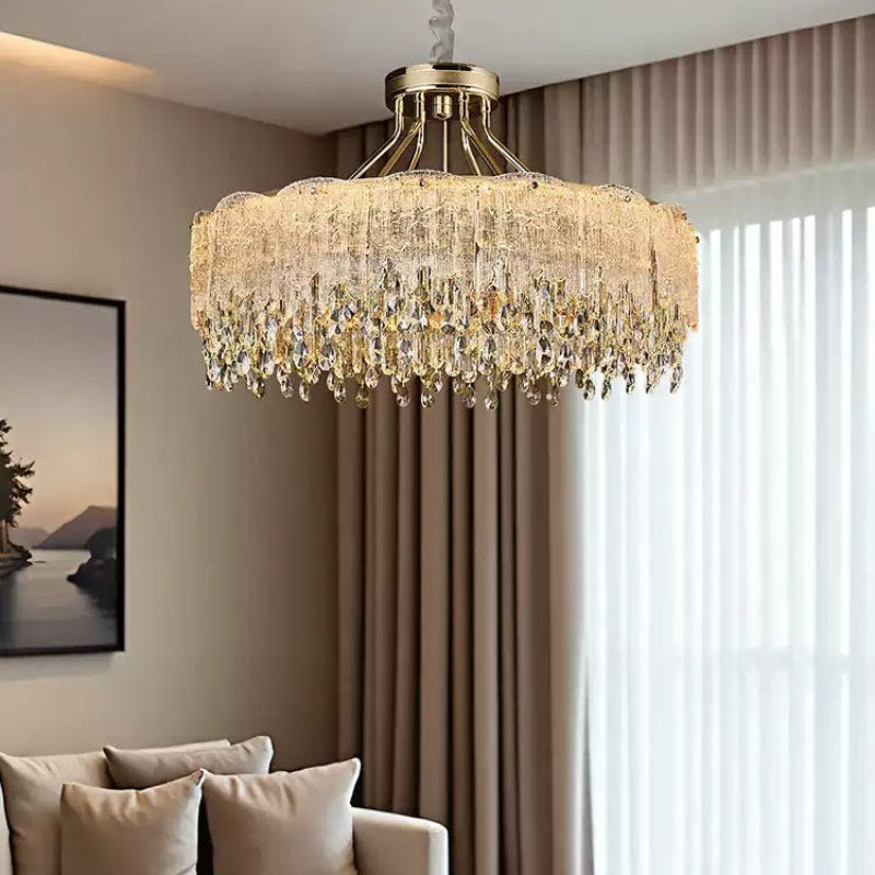 Antizer Modern Gold Fringe Crystal Chandelier