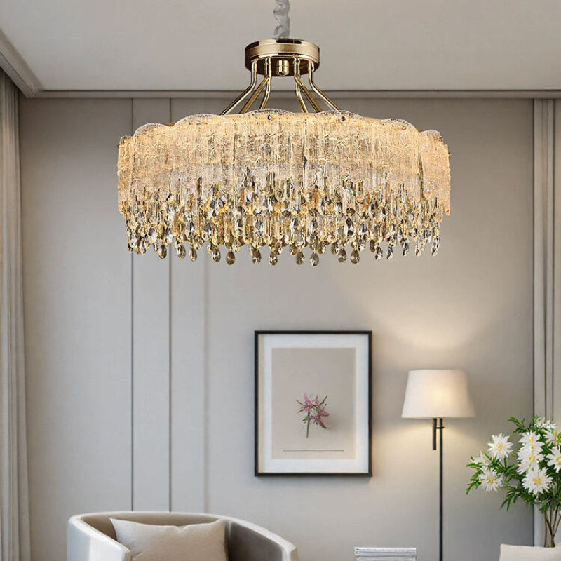 Antizer Modern Gold Fringe Crystal Chandelier