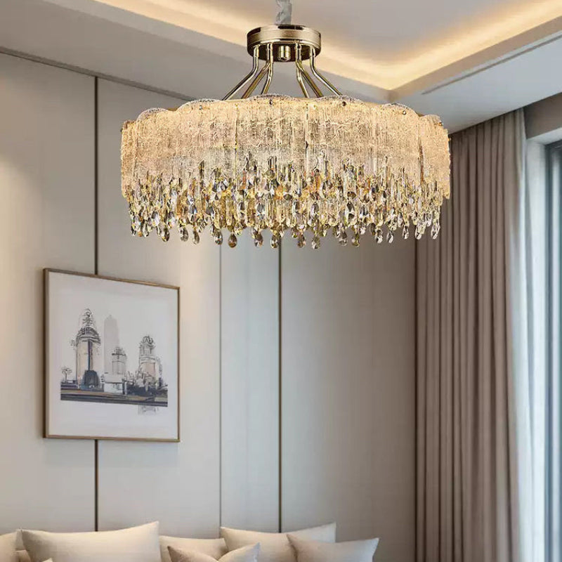 Antizer Modern Gold Fringe Crystal Chandelier