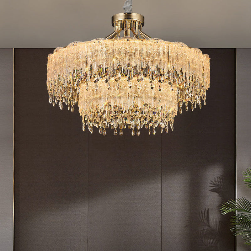 Antizer Modern Gold Fringe Crystal Chandelier