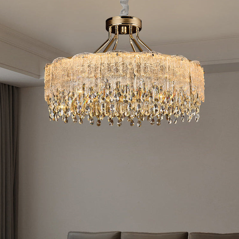 Antizer Modern Gold Fringe Crystal Chandelier