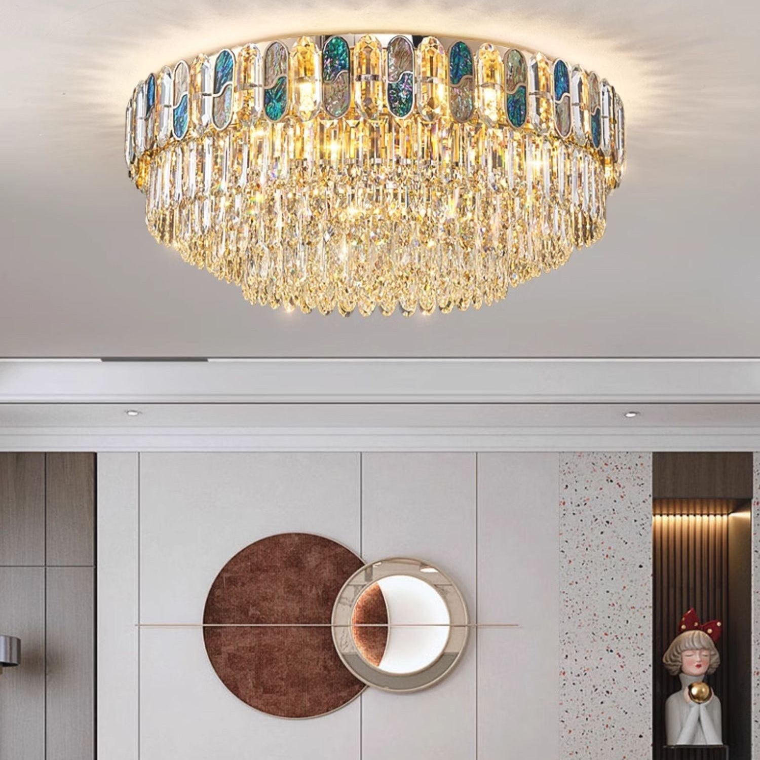 Antizer Luxury Shell Round Crystal Ceiling Light