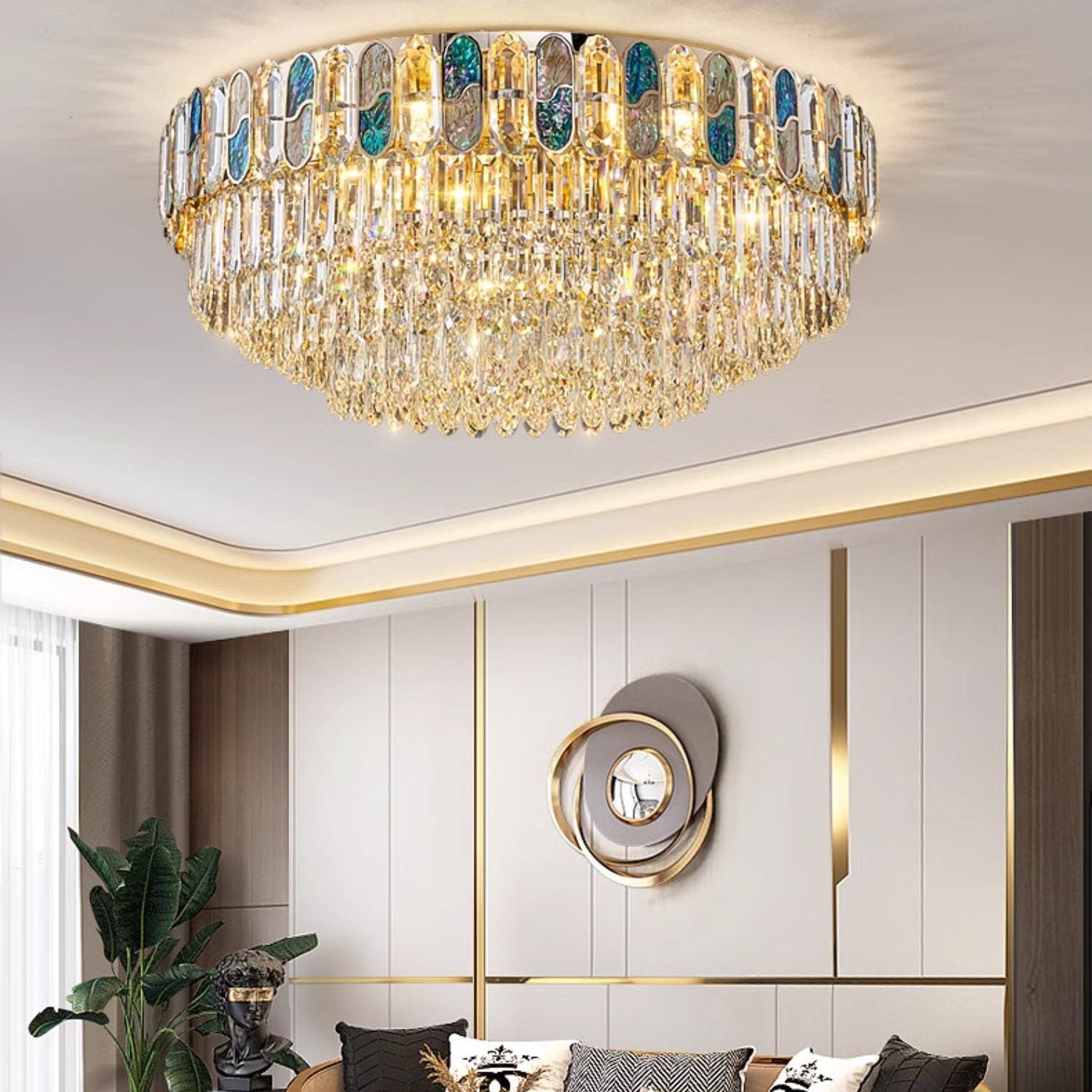 Antizer Luxury Shell Round Crystal Ceiling Light