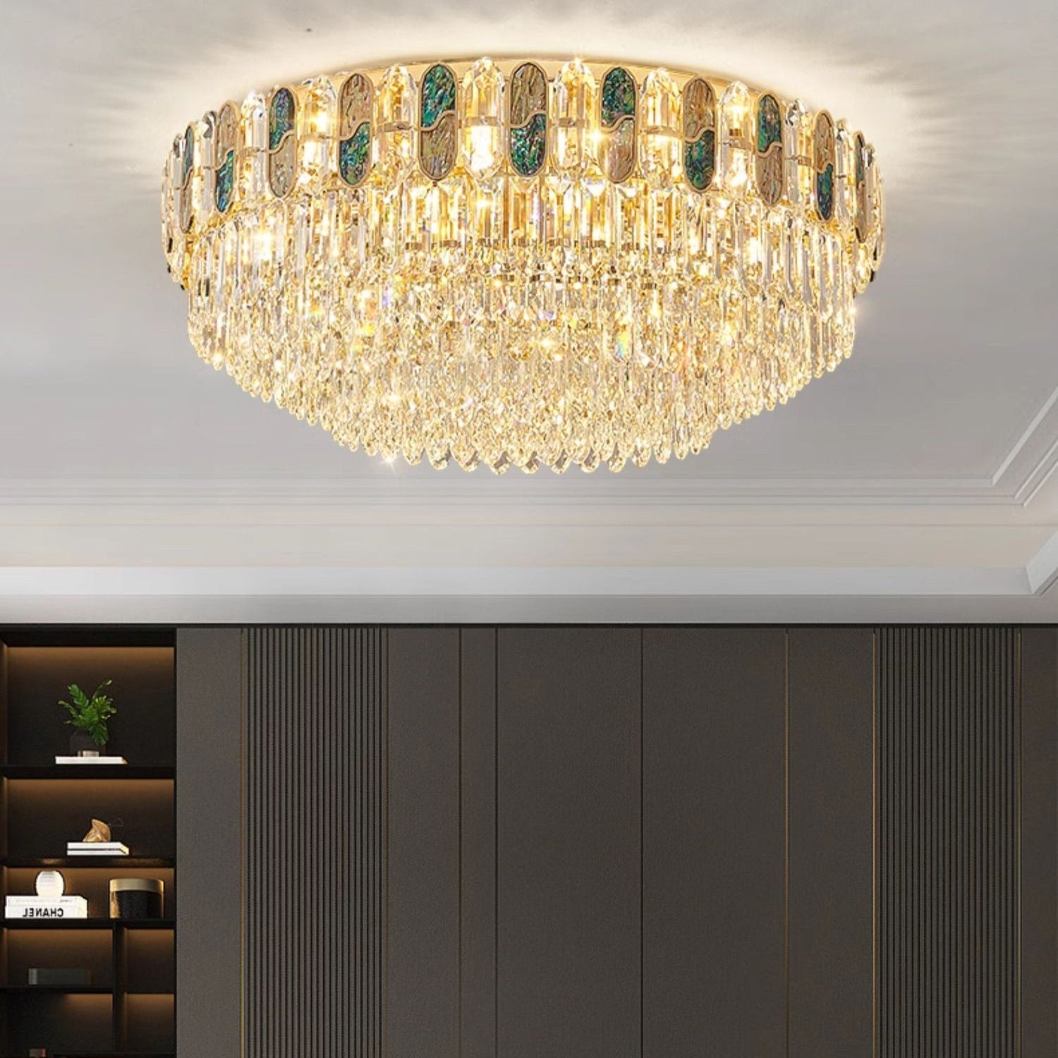 Antizer Luxury Shell Round Crystal Ceiling Light