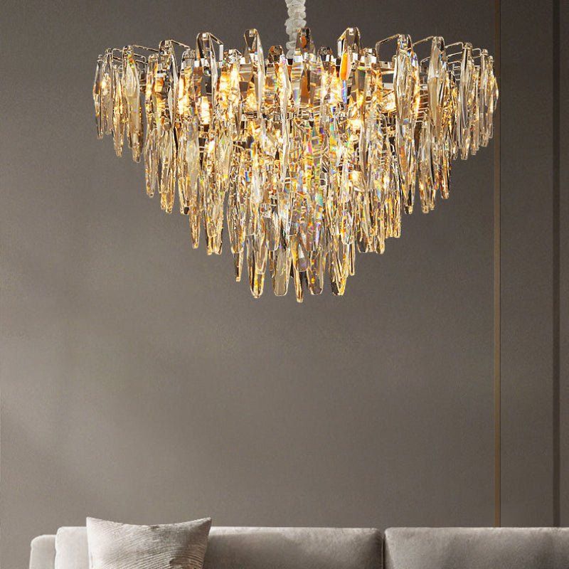 Antizer Modern Art Tiered Crystal Cascade Chandelier