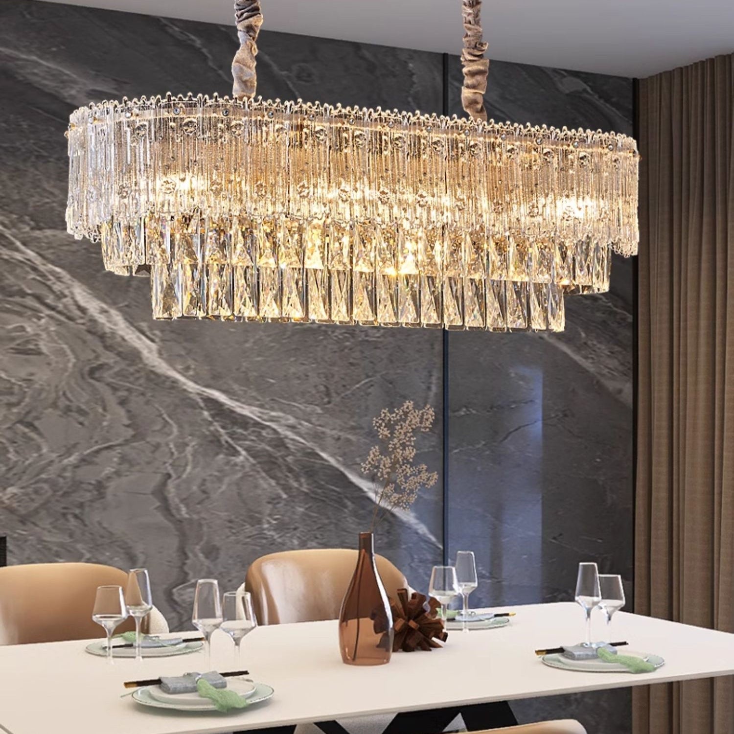 Antizer Art Luxury Tiered Round/Oval Crystal Chandelier