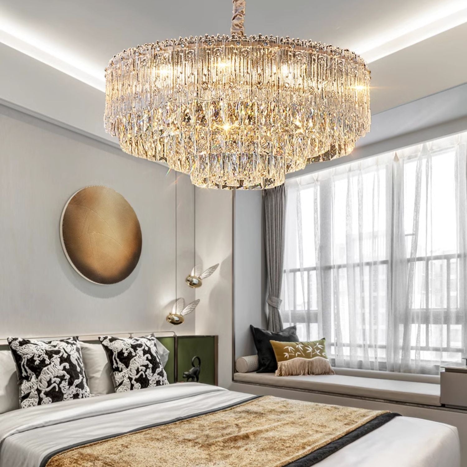 Antizer Art Luxury Tiered Round/Oval Crystal Chandelier