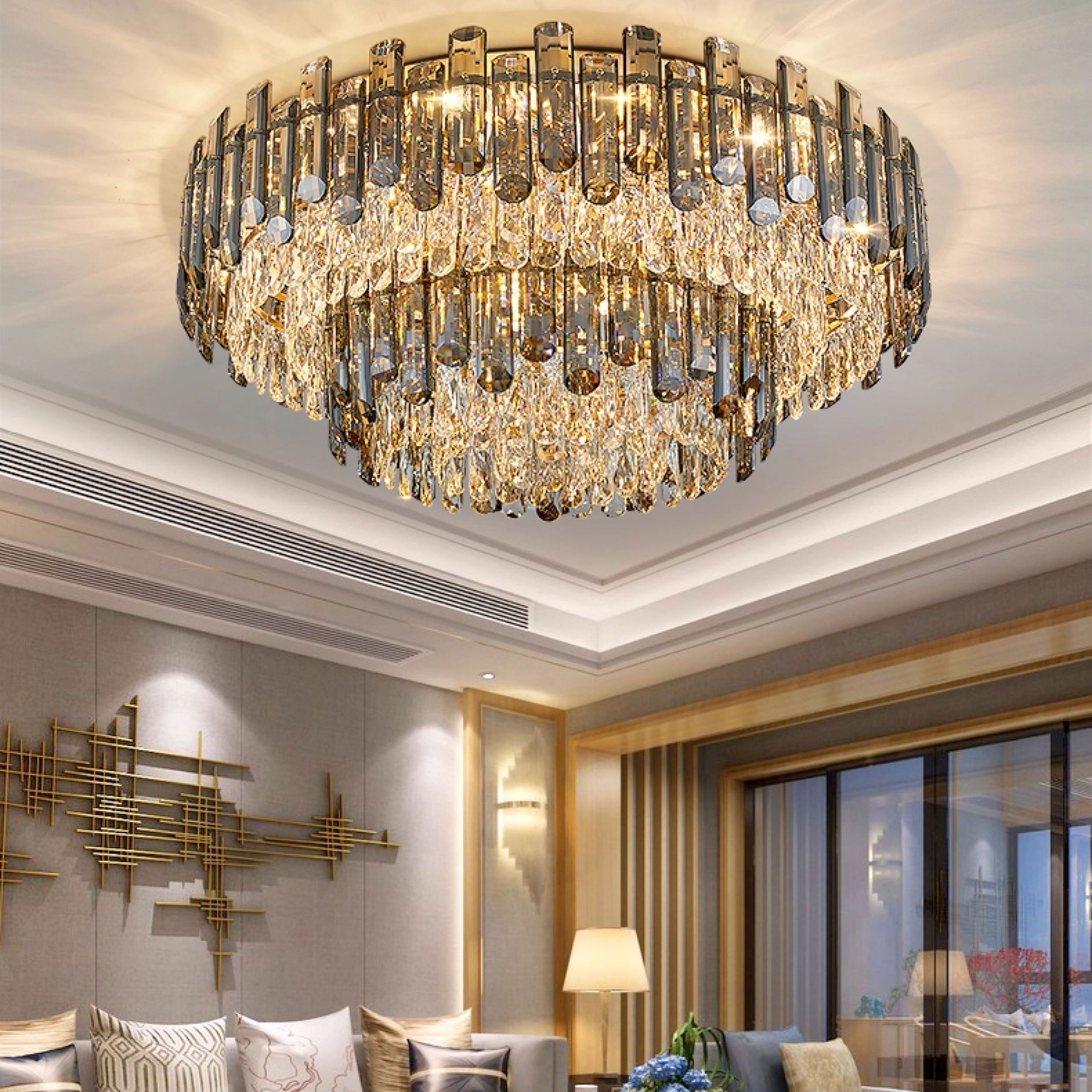 Antizer Luxury Smoked Crystal Round Ceiling Light