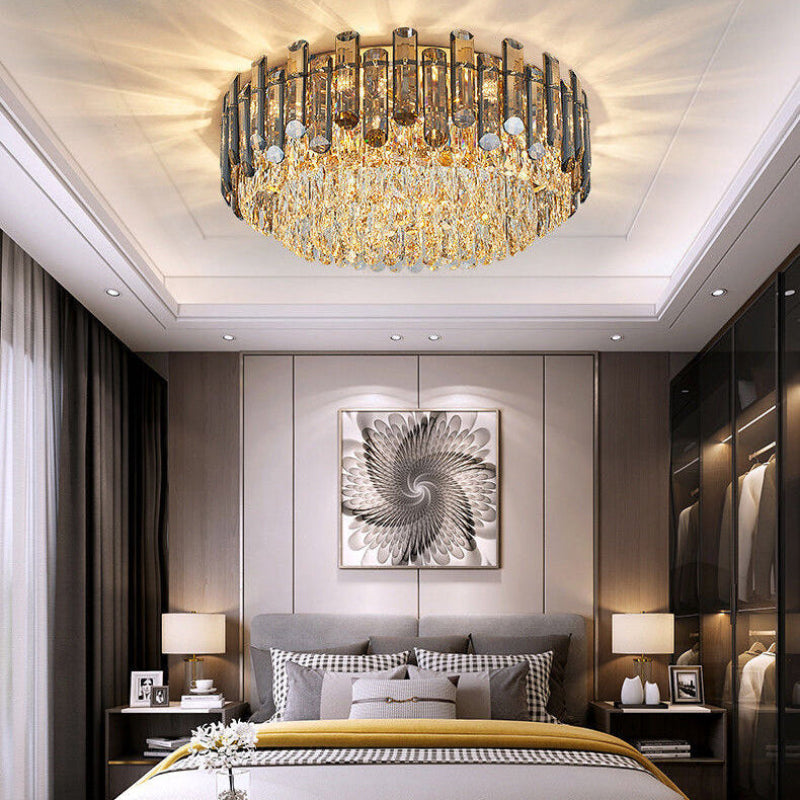Antizer Luxury Smoked Crystal Round Ceiling Light