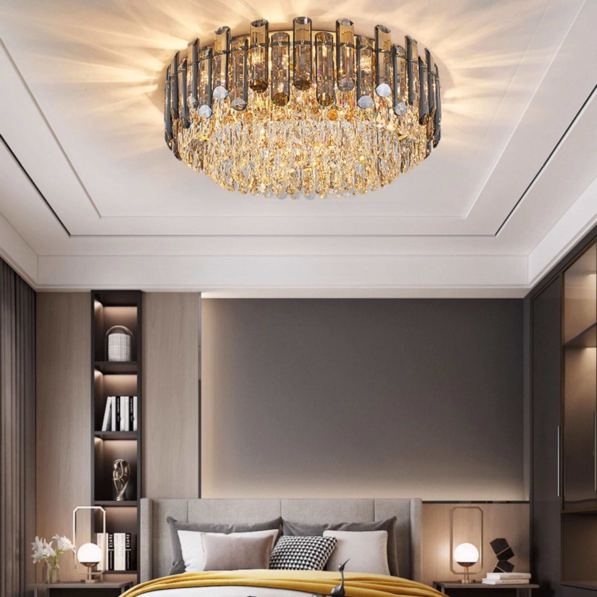 Antizer Luxury Smoked Crystal Round Ceiling Light