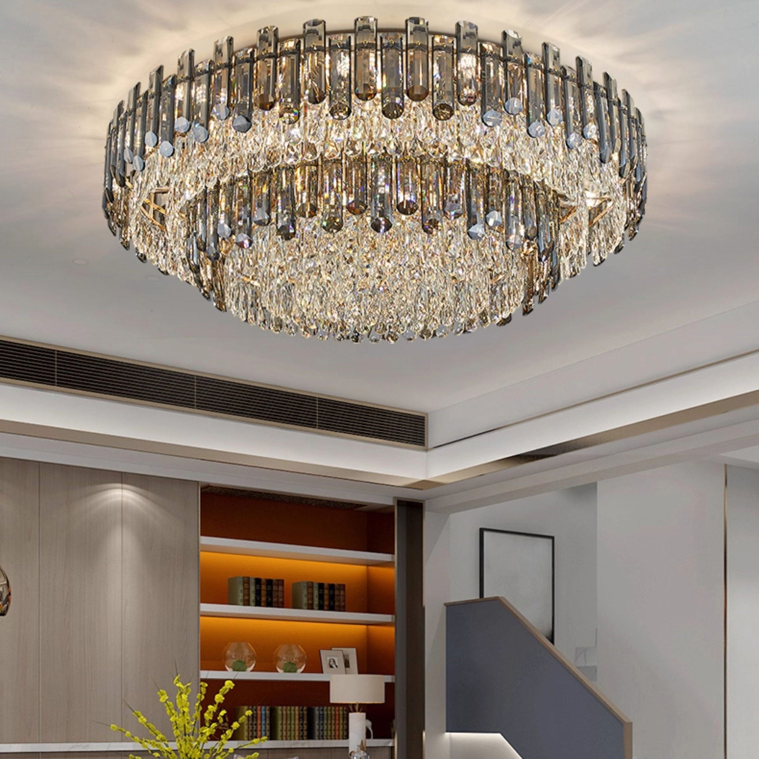 Antizer Luxury Smoked Crystal Round Ceiling Light