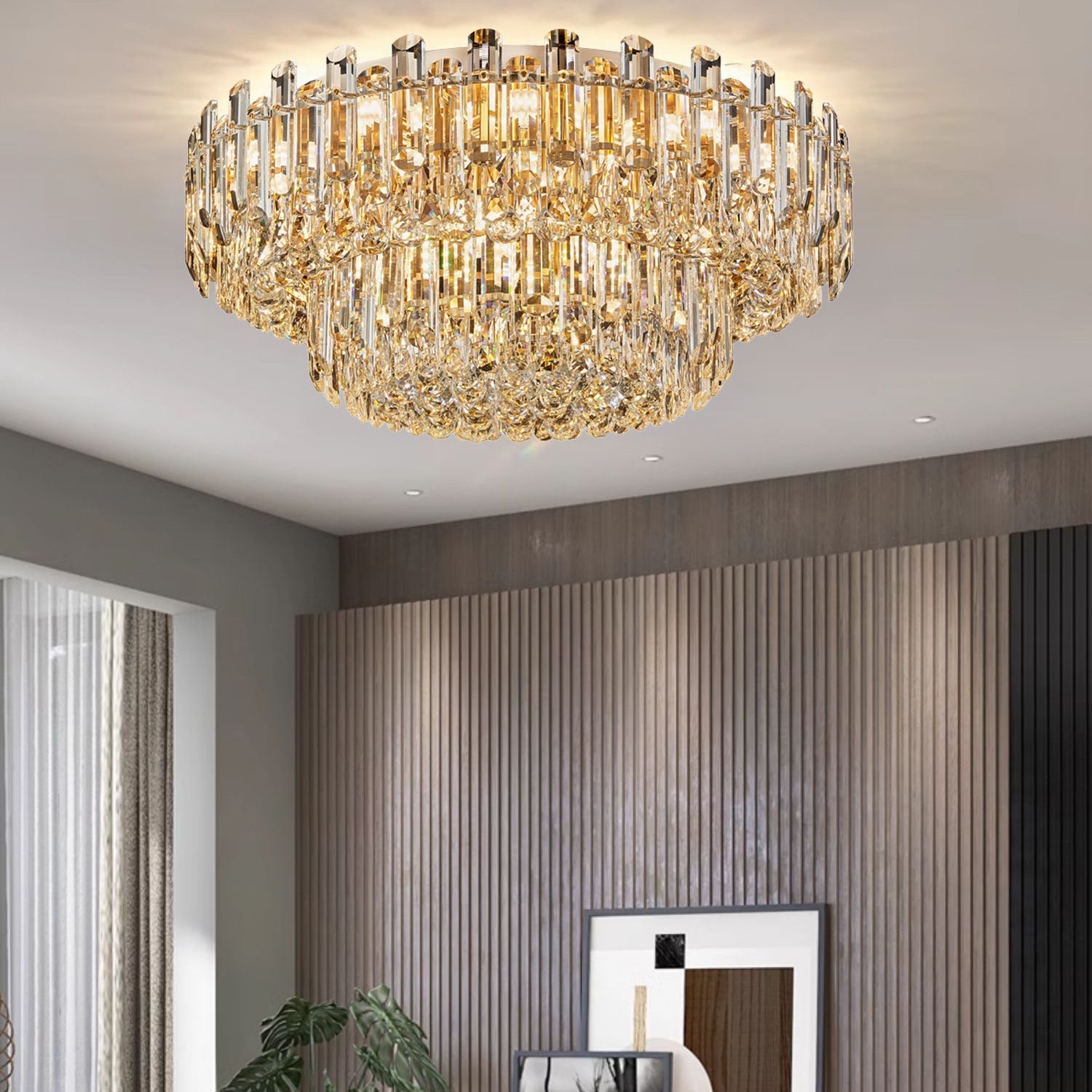 Antizer Modern Luxury Crystal Flush Mount Ceiling Light