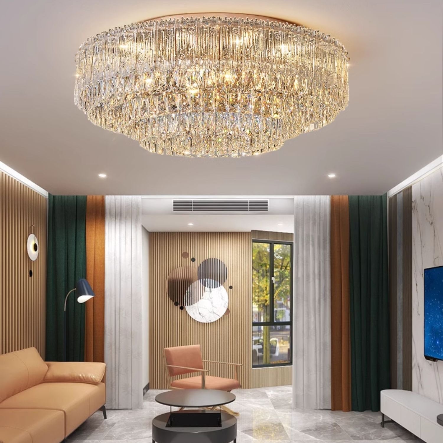 Antizer Luxury Large Crystal Tiered Ceiling Light