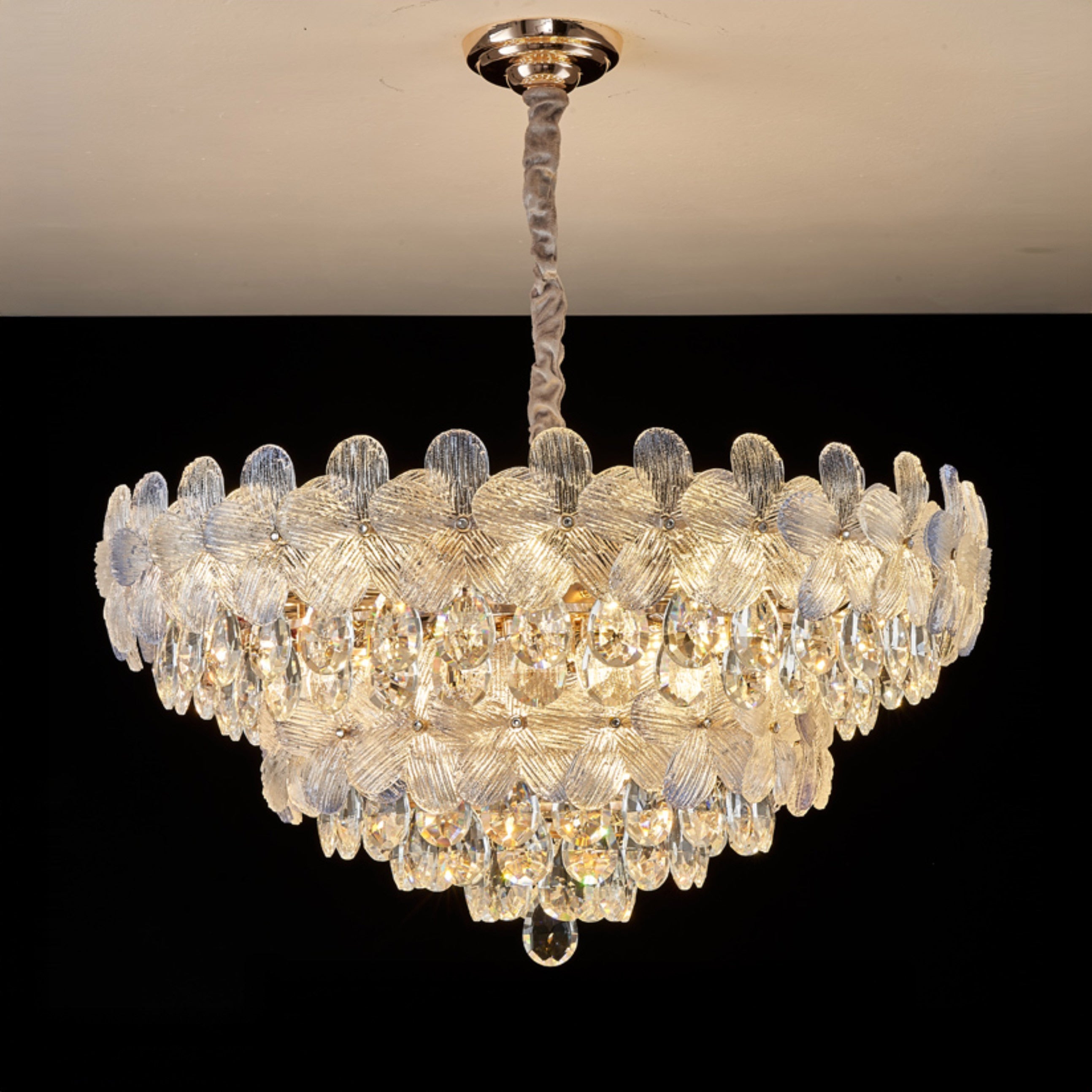Antizer Modern Art Floral Crystal Tiered Chandelier
