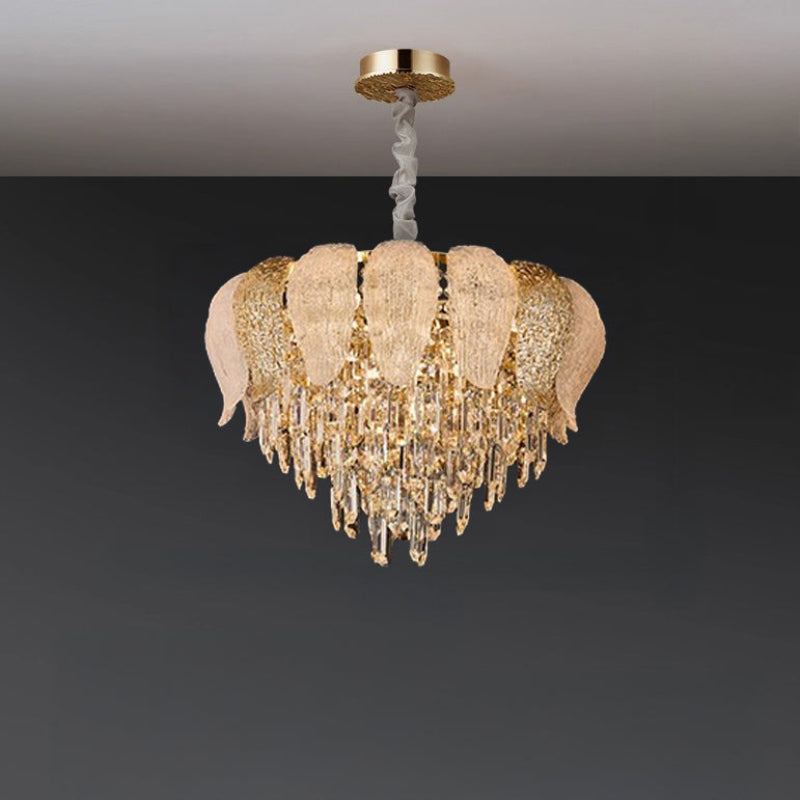 Antizer Luxury Golden Leaf Crystal Chandelier