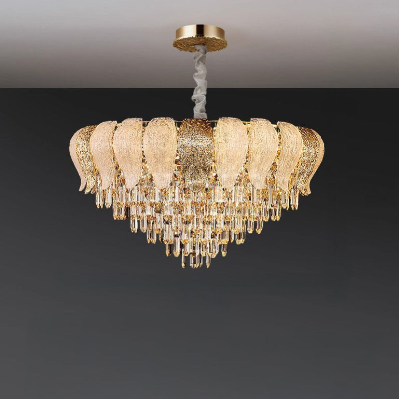 Antizer Luxury Golden Leaf Crystal Chandelier