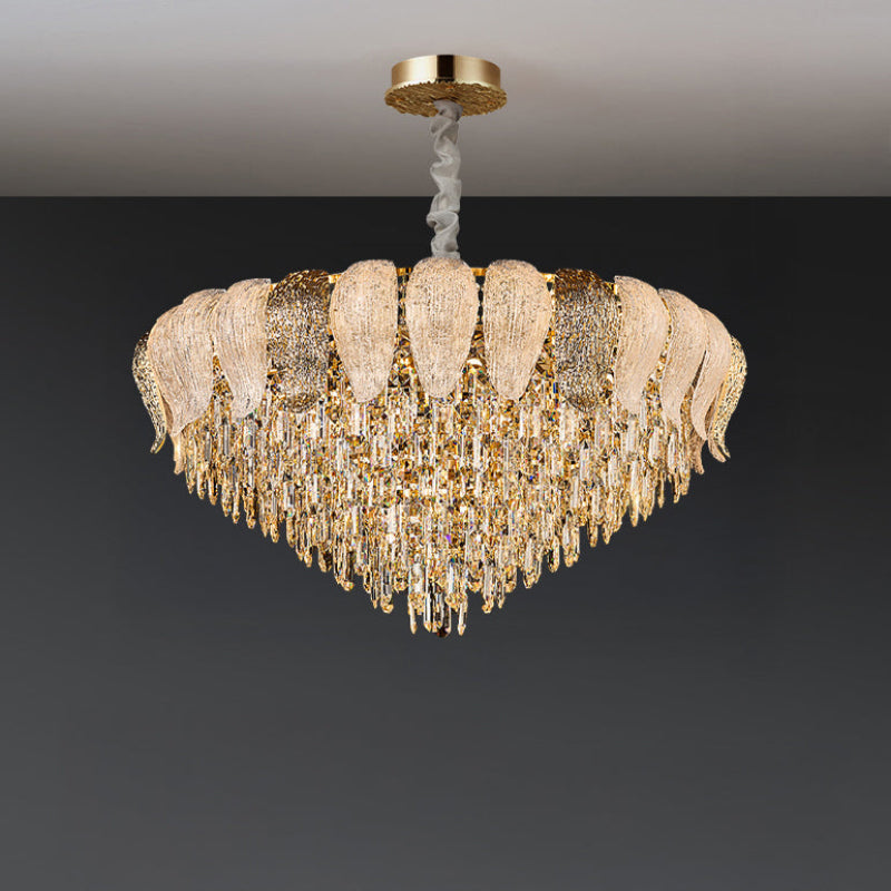 Antizer Luxury Golden Leaf Crystal Chandelier