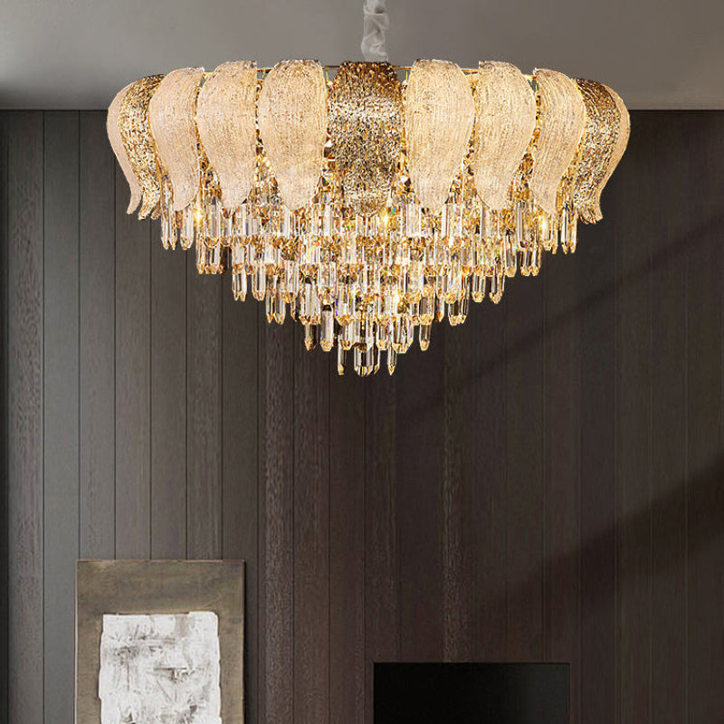 Antizer Luxury Golden Leaf Crystal Chandelier