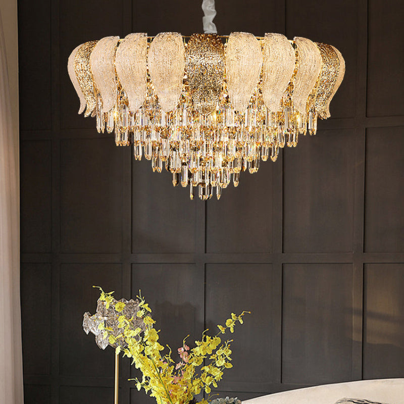 Antizer Luxury Golden Leaf Crystal Chandelier