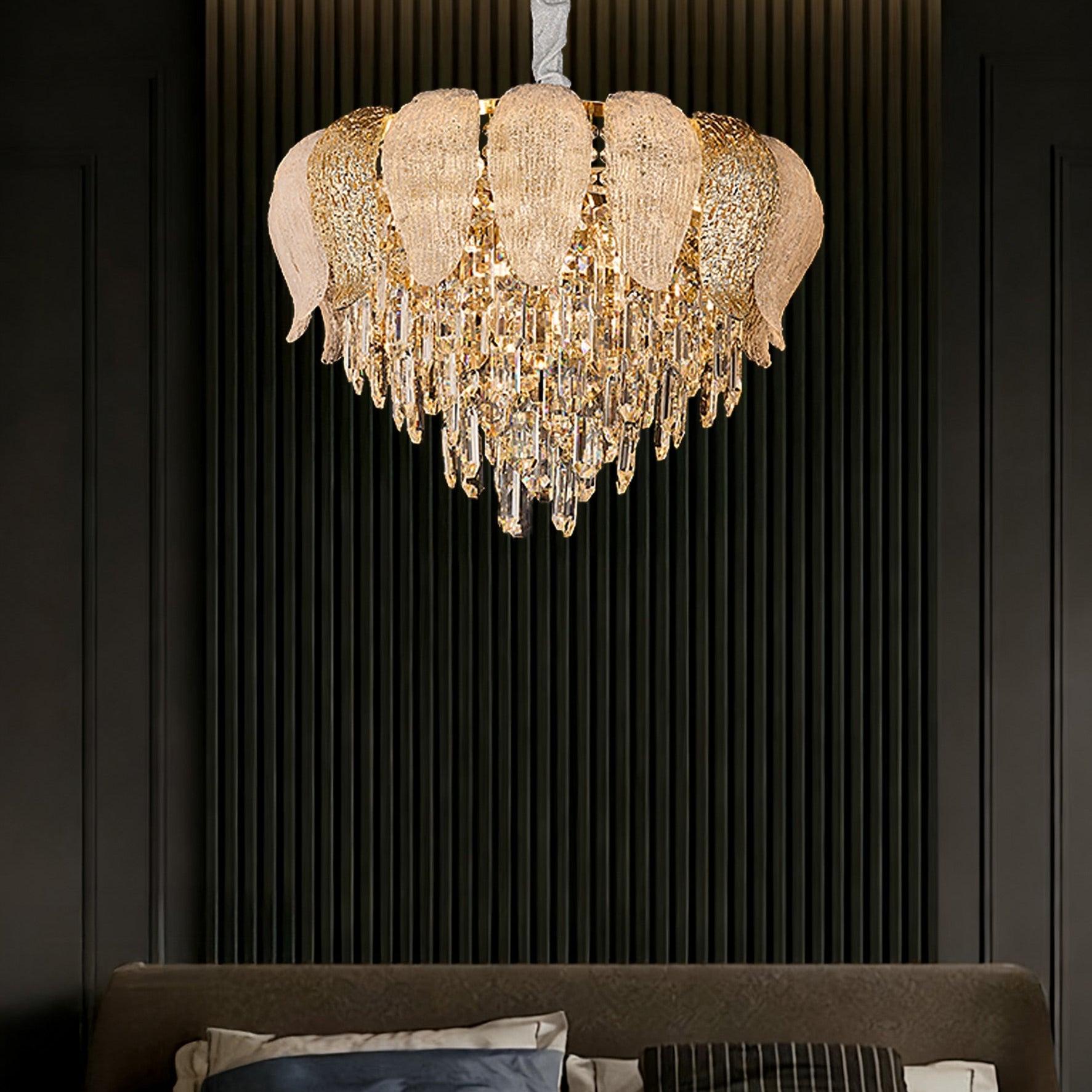 Antizer Luxury Golden Leaf Crystal Chandelier