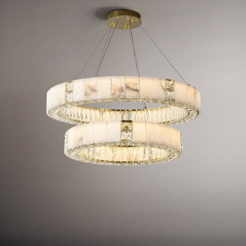 Antizer Luxury Alabaster Crystal Circular Led Chandelier