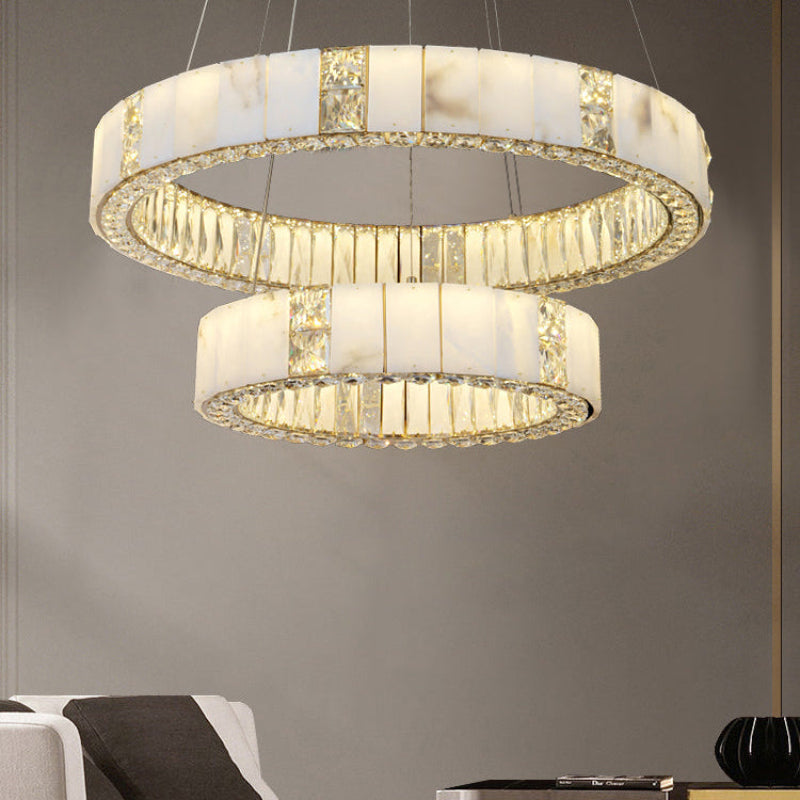 Antizer Luxury Alabaster Crystal Circular Led Chandelier