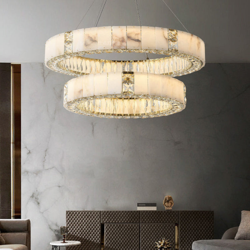 Antizer Luxury Alabaster Crystal Circular Led Chandelier