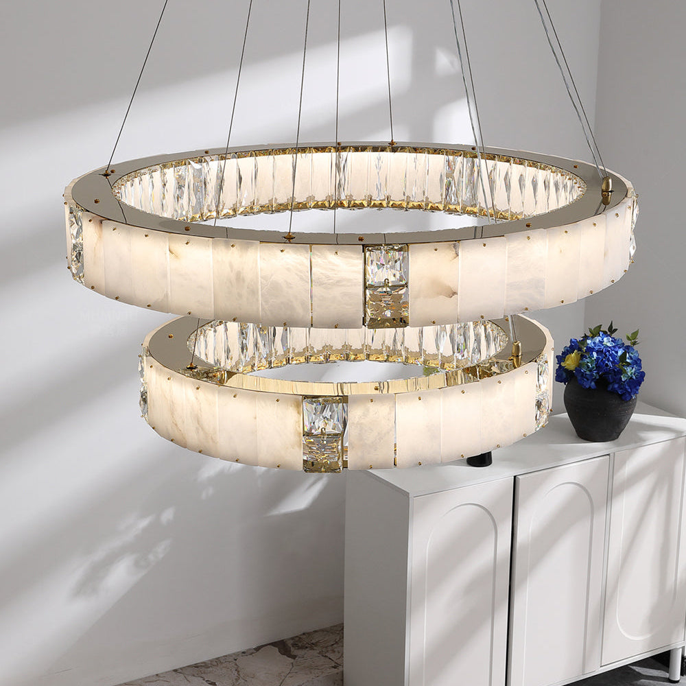Antizer Luxury Alabaster Crystal Circular Led Chandelier