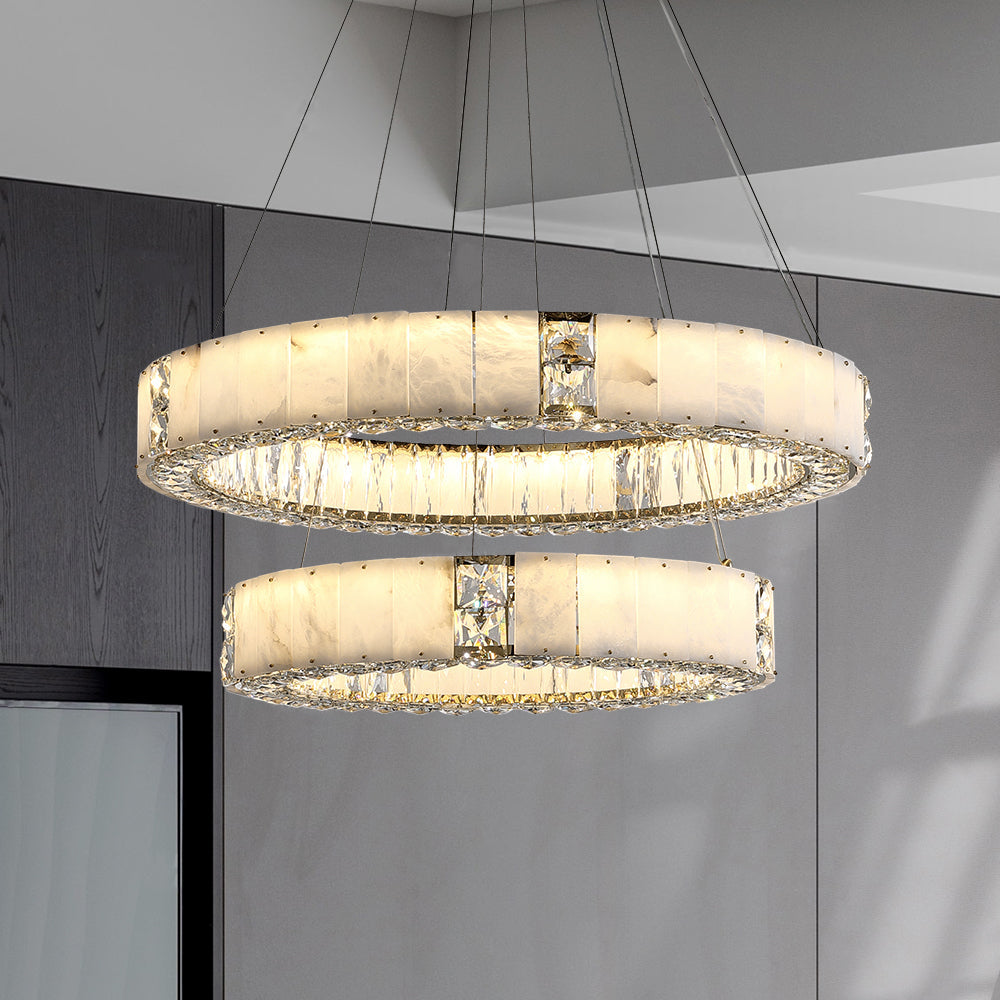 Antizer Luxury Alabaster Crystal Circular Led Chandelier