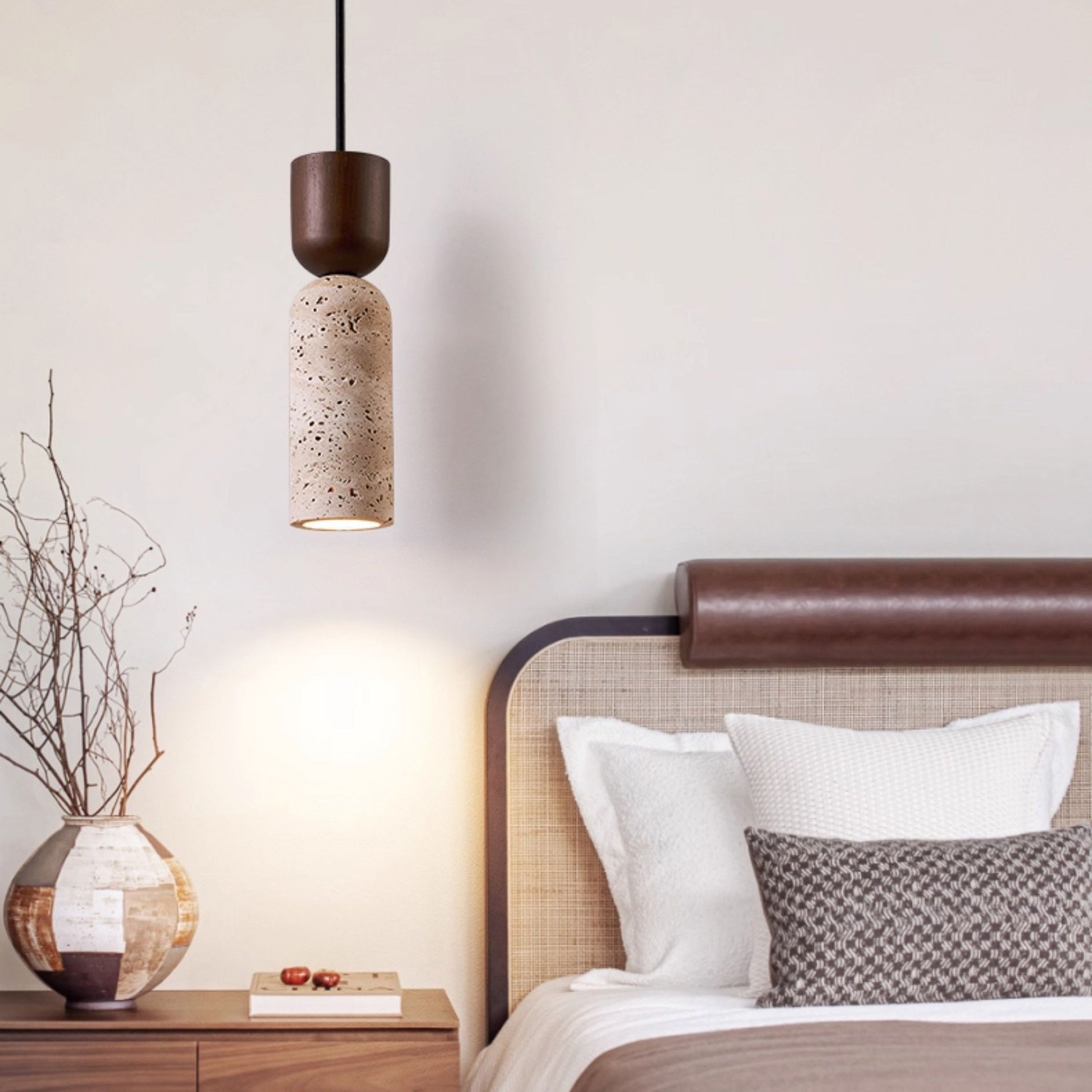 Antizer Dome Wood Travertine Pendant Light