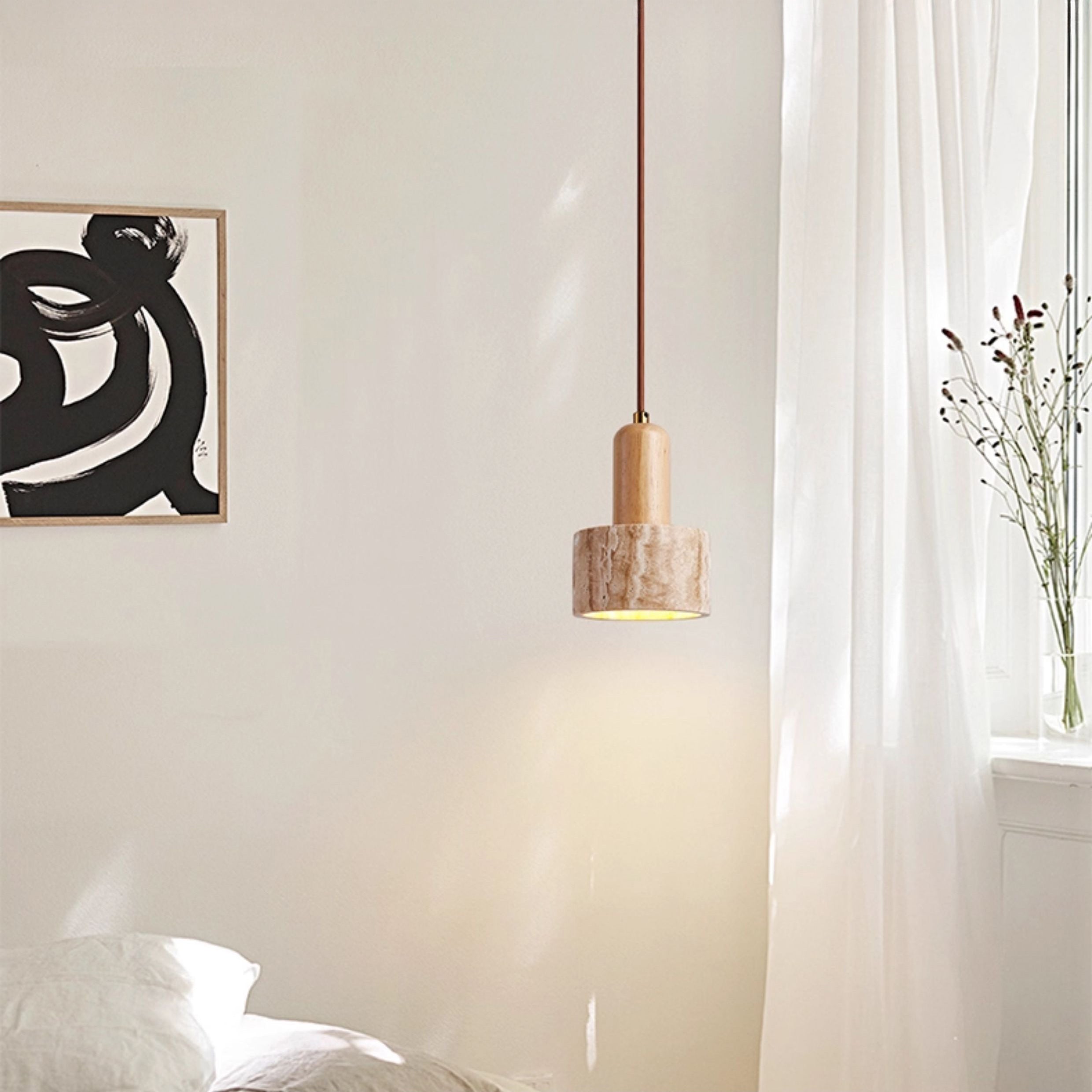 Antizer Cylinder Dome Travertine Pendant Light