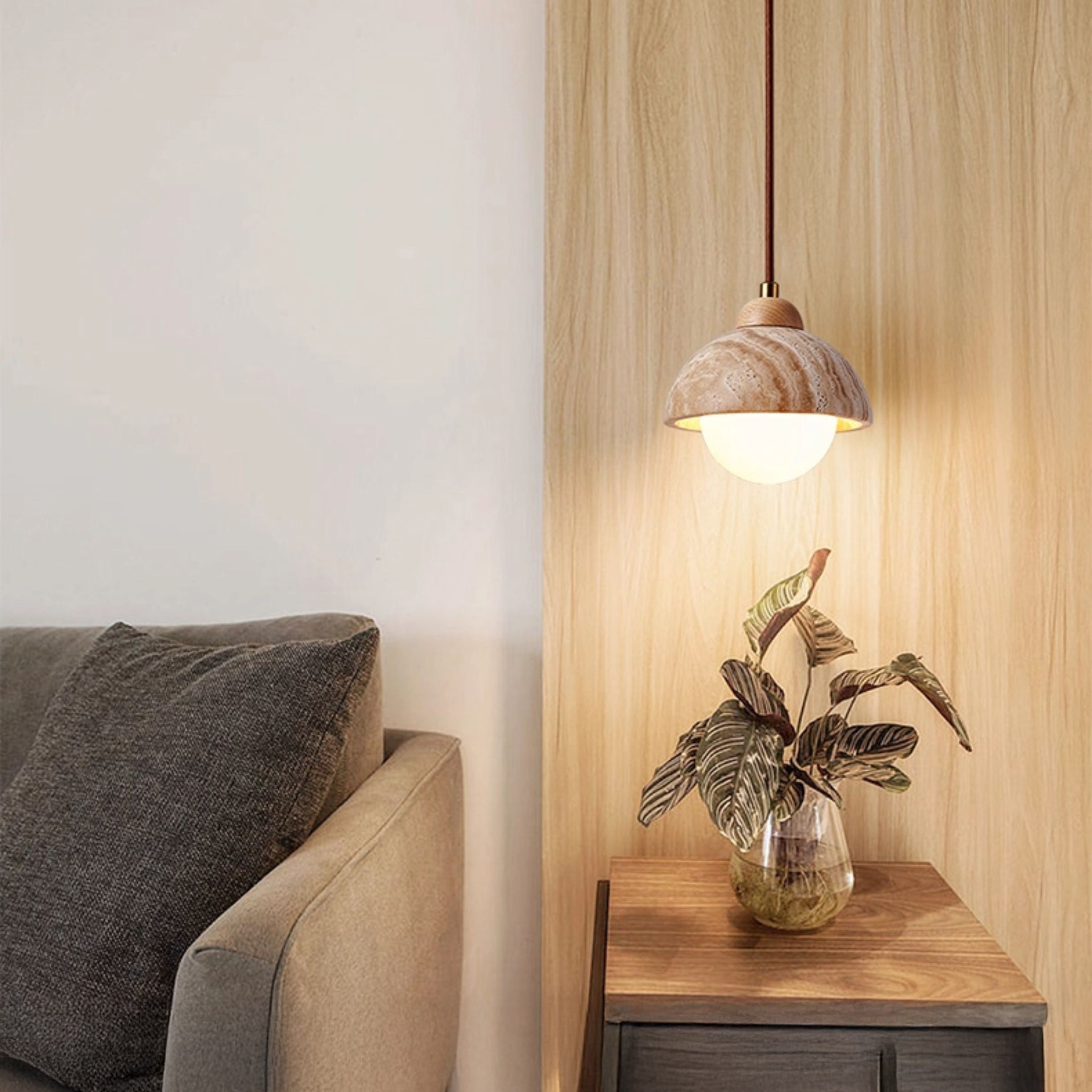 Antizer Cylinder Dome Travertine Pendant Light