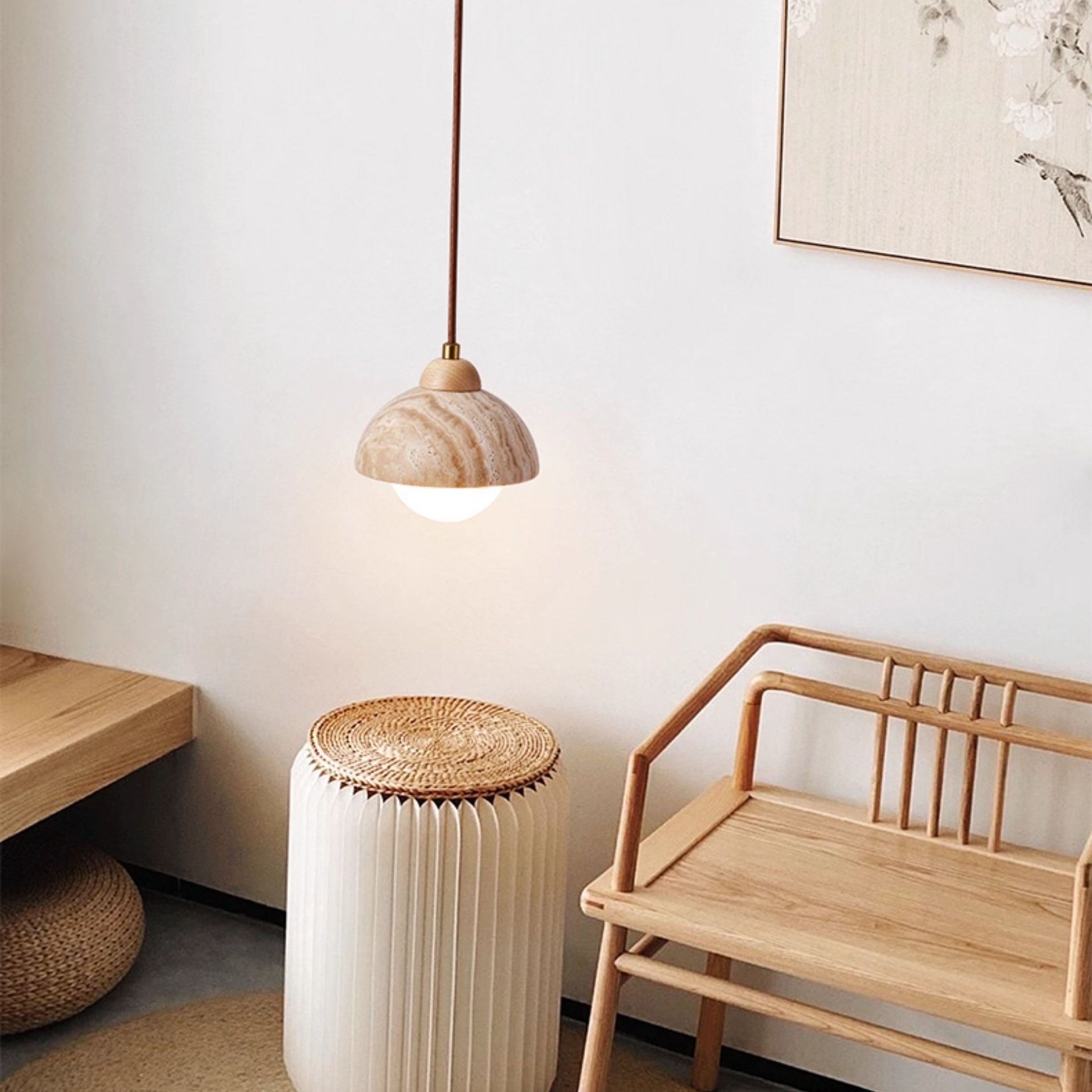 Antizer Cylinder Dome Travertine Pendant Light