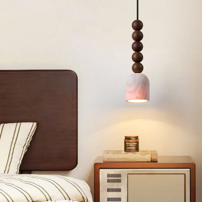 Antizer Dome Wood Beads Travertine Pendant Light