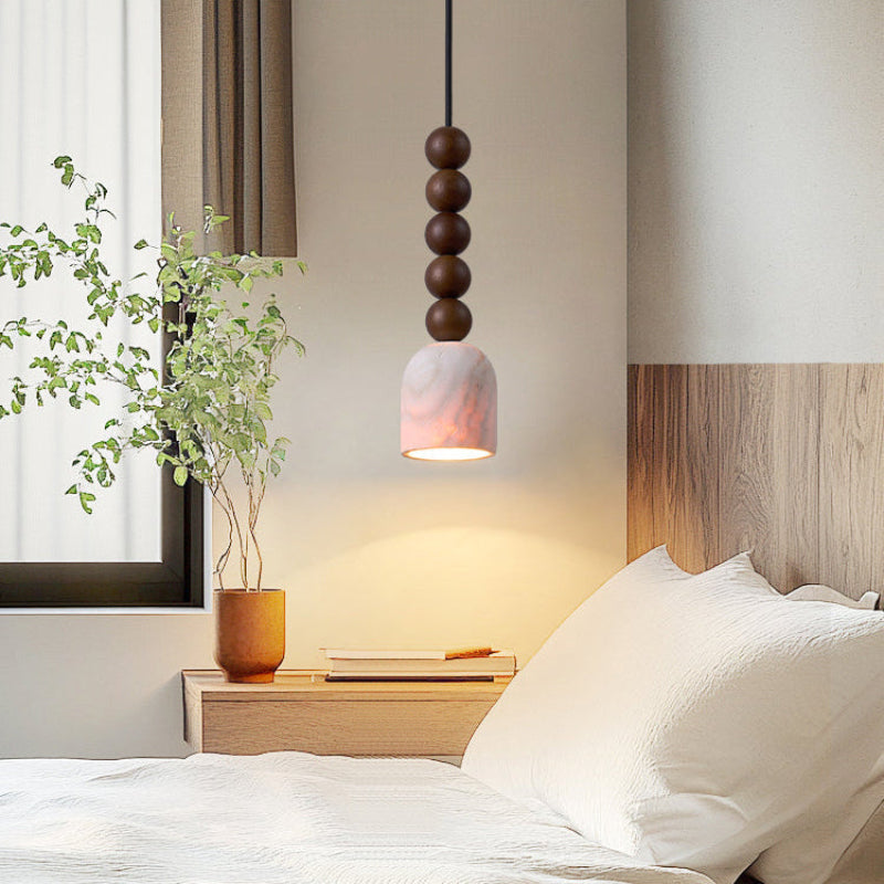 Antizer Dome Wood Beads Travertine Pendant Light